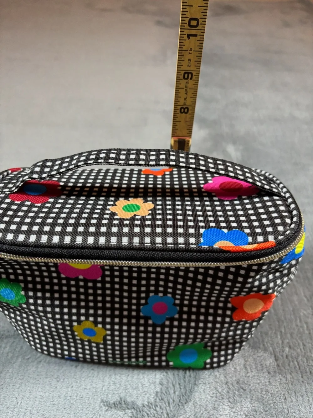 kate spade Black Gingham Insulated Lunch Bag with Multicolor Floral Print